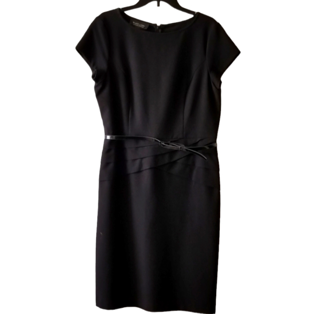 Black Label by Evan-Picone Belted Black Dress